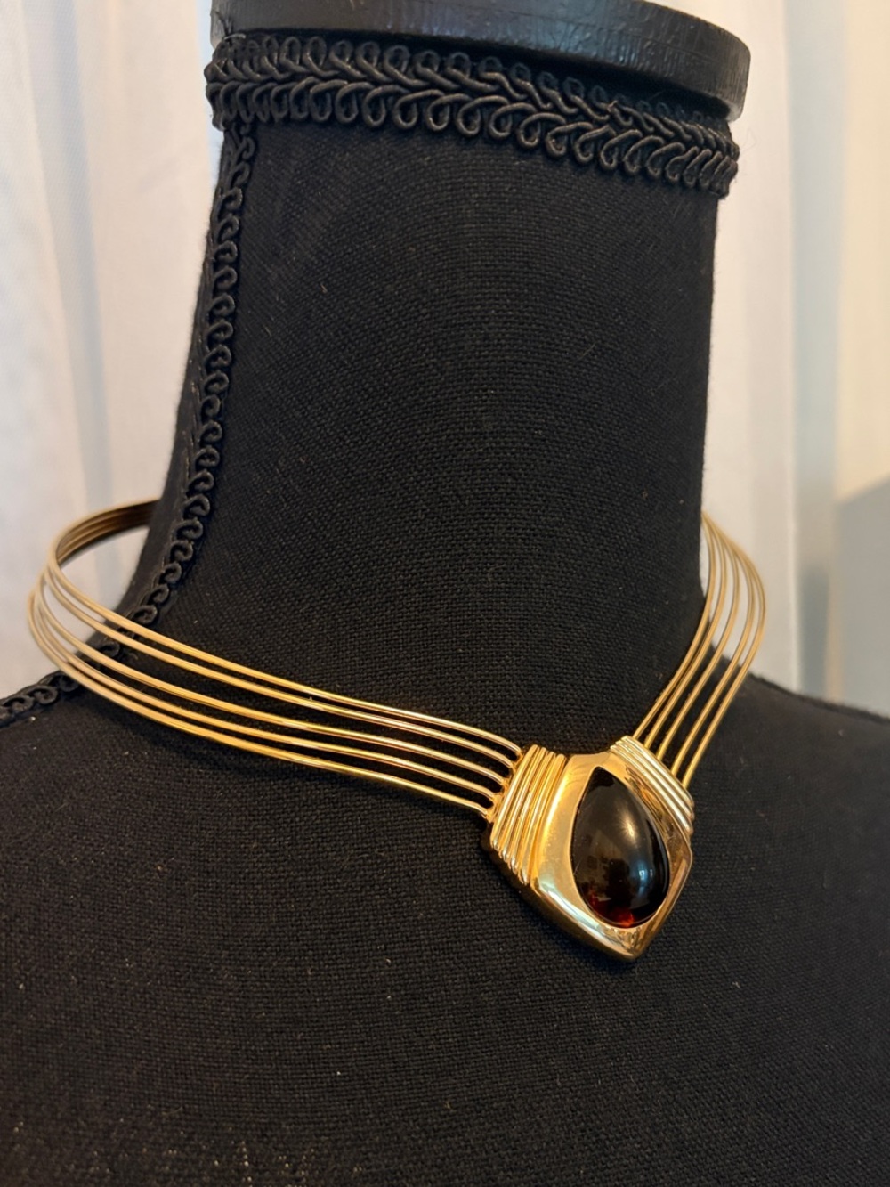 Gold-Tone Multi-Wire Choker with Amber Teardrop
